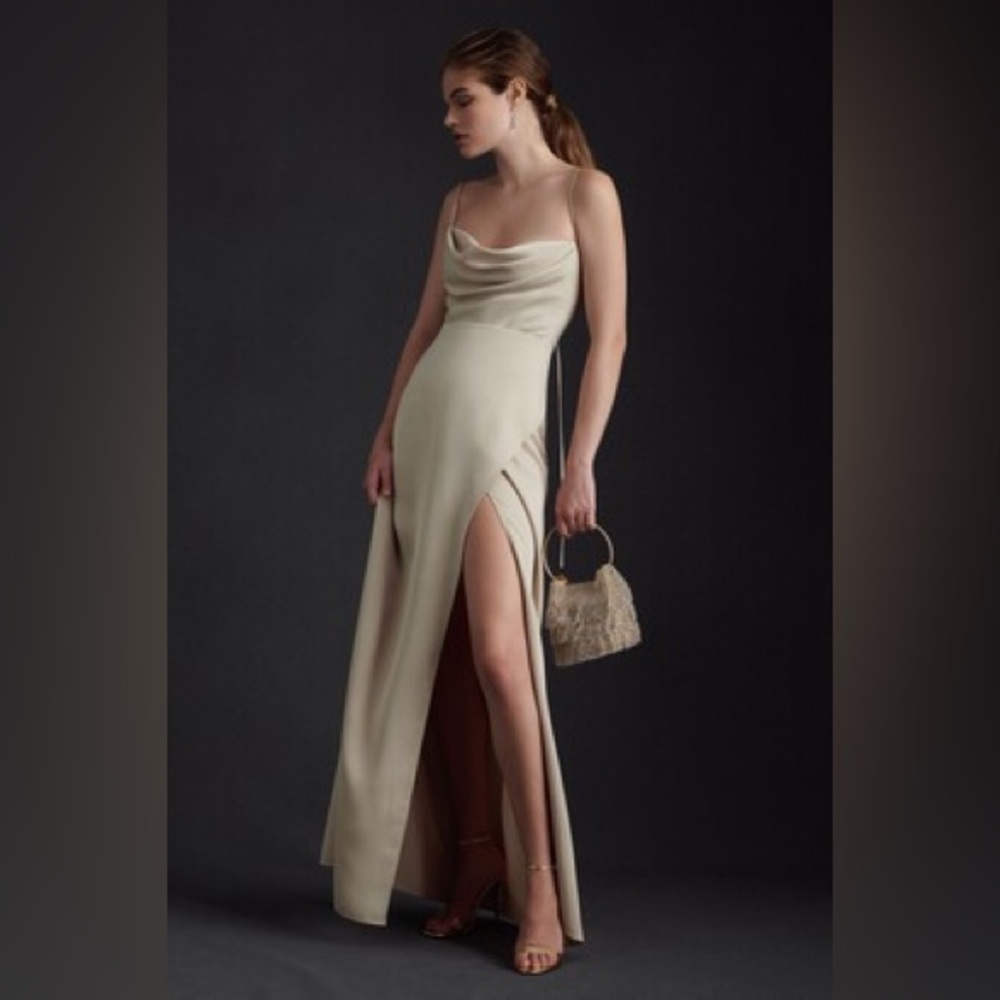 BHLDN Remy satin chartreuse dress size 2